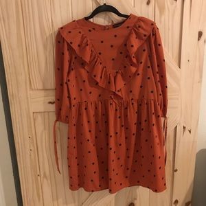 Wednesday's girl, orange dress with black polka dots 100% polyester